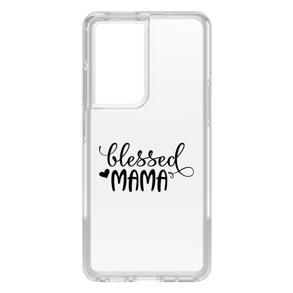 DistinctInk Clear Shockproof Hybrid Case for Galaxy S21 ULTRA 5G (6.8" Screen) - TPU Bumper Acrylic Back Tempered Glass Screen Protector - Blessed Mama - Heart