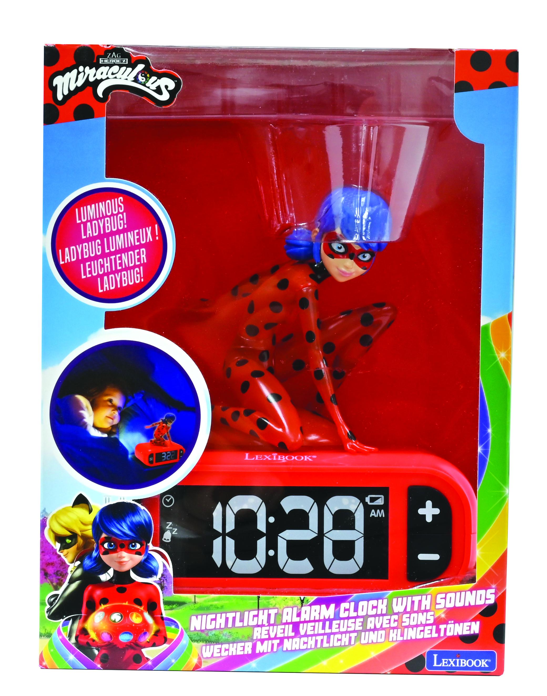 Lexibook - Miraculous Digital Alarm Clock with Night Light Snooze, Clock, Luminous Ladybug, Red Colour