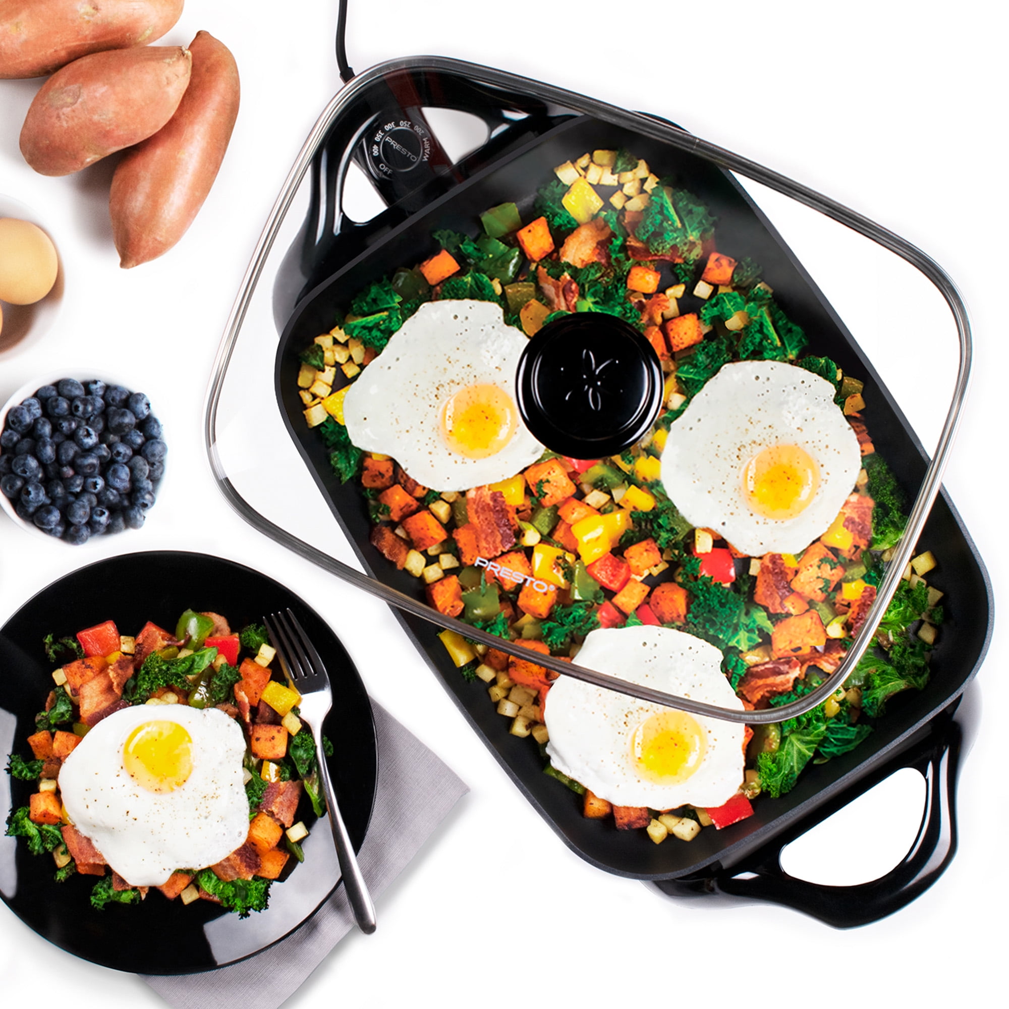 Presto 16 in Rectangular Electric Skillet with Glass Lid Non-Stick, Temperature Control