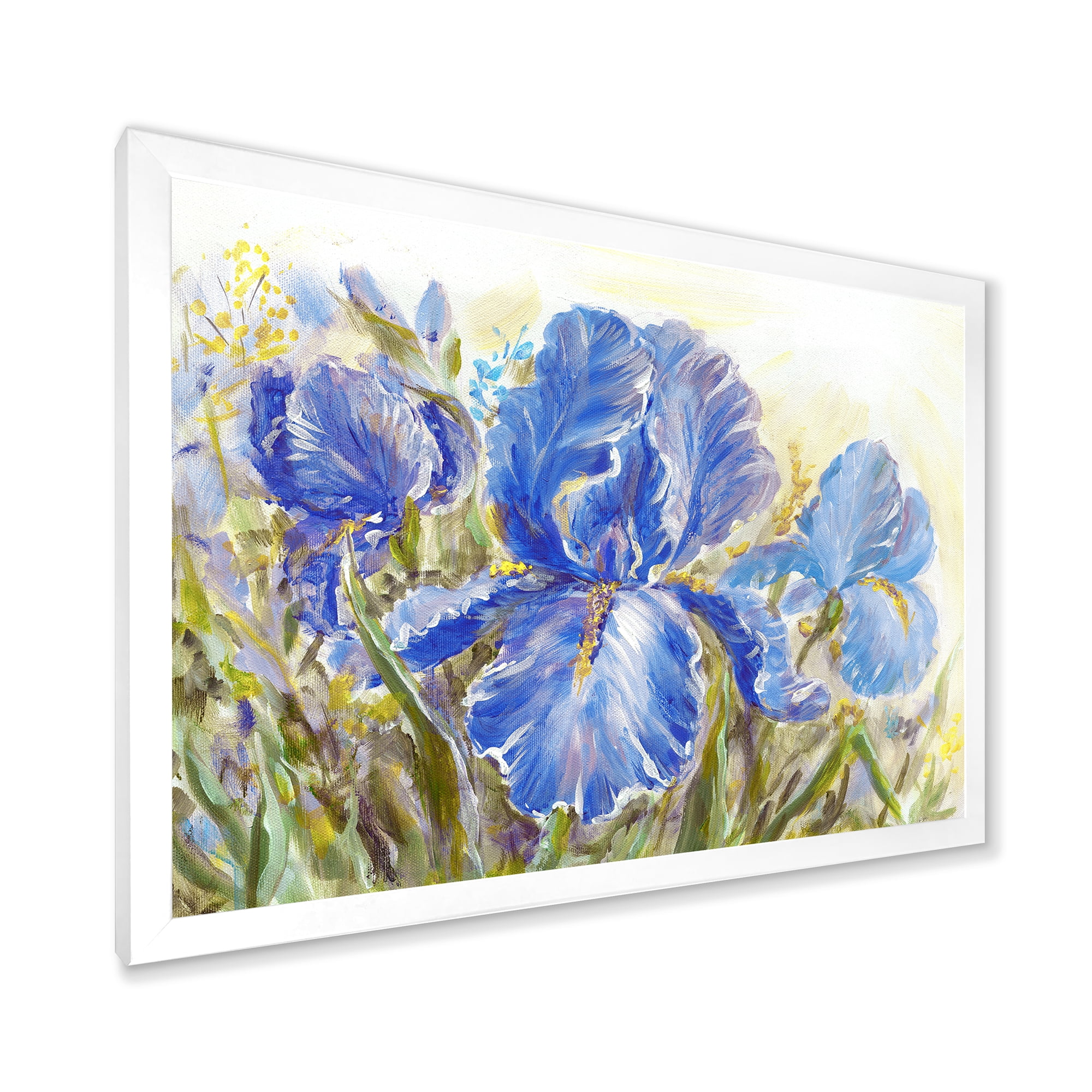 Designart 'Blue Irises Blossoming Flowers' Traditional Framed Art Print