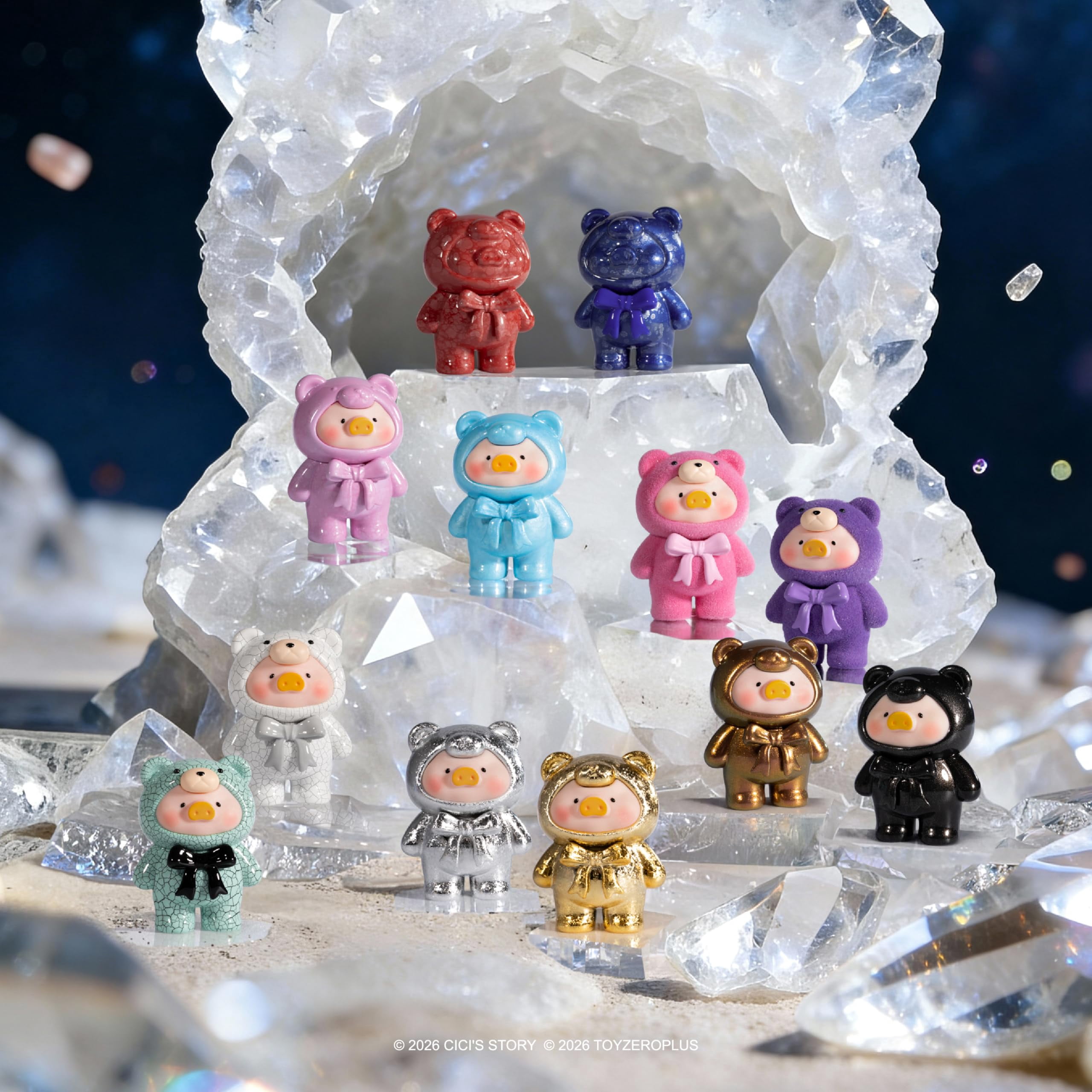 Lulu The Piggy Teddy Mini Ore Collection Series Blind Bags Mini Figurine Toys Blind Boxes Cute Animal Figures Collectible Home Desk Decor Birthday Gifts (3 Blind Bag + 1 Keychain case)
