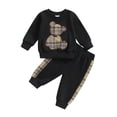 thumbnail image 1 of Wassery Baby Girls Boys Pants Set 3 6 9 12 18 24 Months Infant Long Sleeve Crew Neck Bear Sweatshirt with Elastic Waist Plaid Sweatpants, 1 of 8