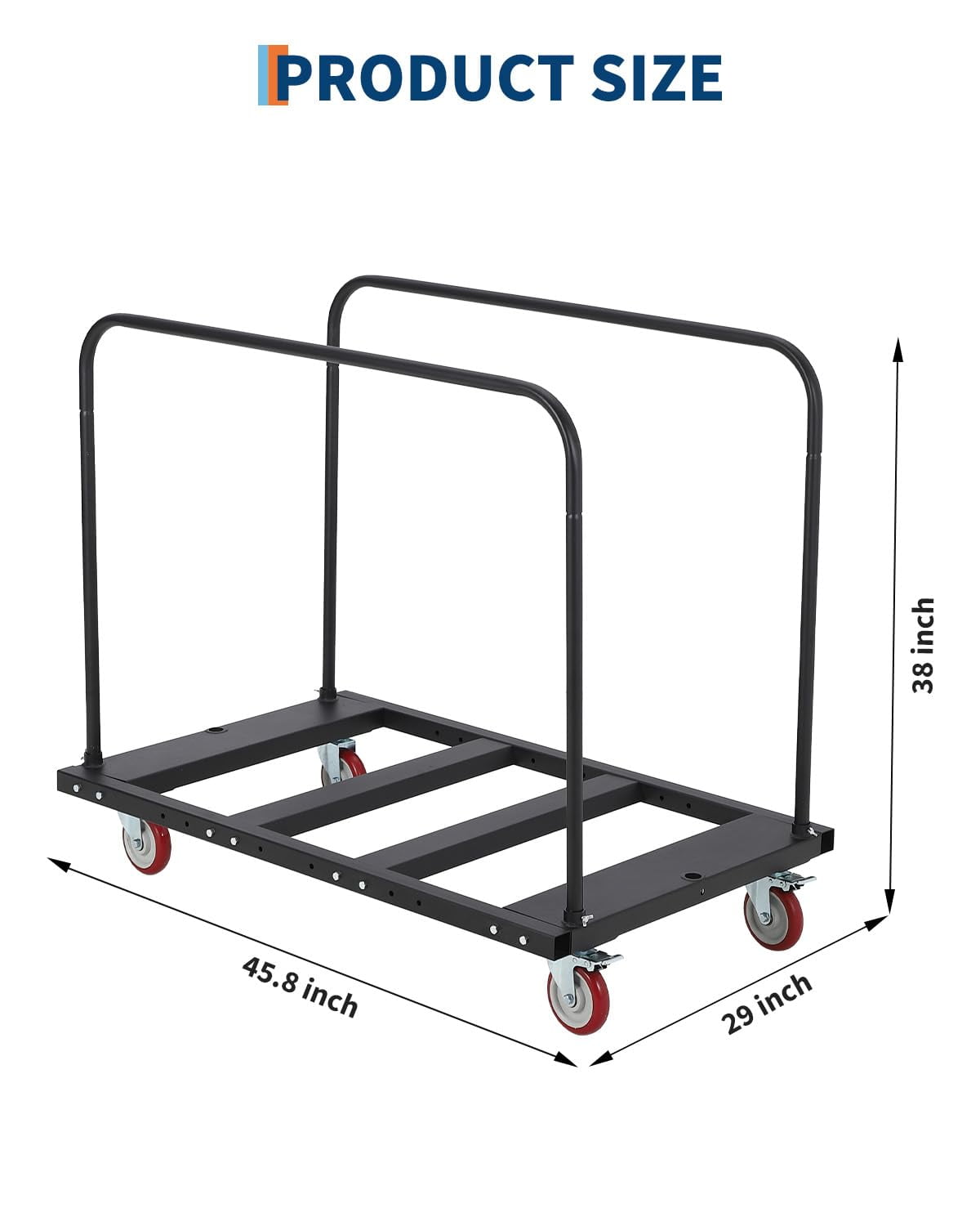 Danolapsi Folding Table Cart,1500 Lbs Capacity Heavy Duty Panel Cart with 4 Silent Wheels,Black Desk Trolley,Metal Frame Wall Panel Sheetrock Lumber Table Dolly for Garage Home Warehouse,Black