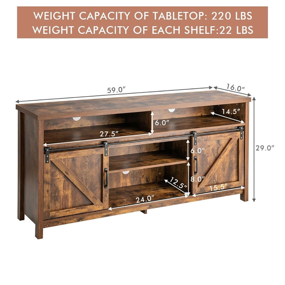 Finihen TV Stand, TV Cabinet, 59 Inch Sliding Barn Door TV Stand with Adjustable Shelves for TVs up to 65 Inch, for Living Room, Bedroom, Coffee
