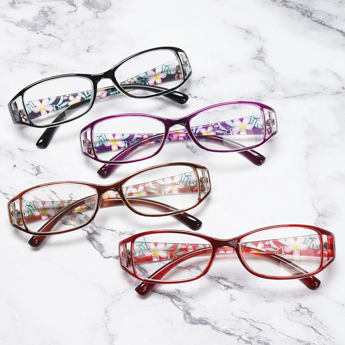 KOOSUFA Womens Floral Color Reading Glasses 3.25 Quality Rectangle Readers Eyeglasses Eyewear Brown