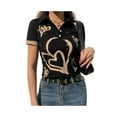 thumbnail image 4 of VISgogo Camisa de mujer, manga corta, cuello de solapa, estampado de corazón, informal, fiesta, casual, tops cortos, jersey elástico VISgogo moda, 4 of 9