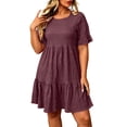 thumbnail image 2 of Horkkom Summer Dresses for Women Short Sleeve Mini Solid Color T Shirt Dress Vacation Beach Sundresses, XL-5XL, 2 of 8
