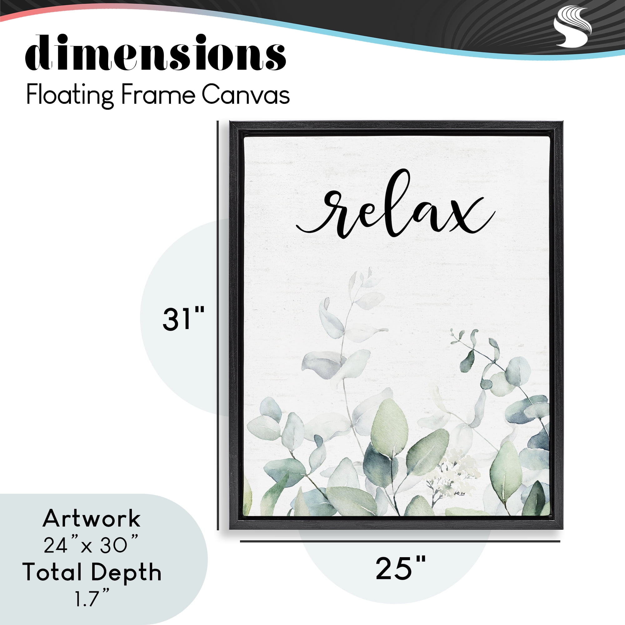 Relax Leafy Herbs Black Framed Floater Canvas Wall Art, design by Lettered and Lined