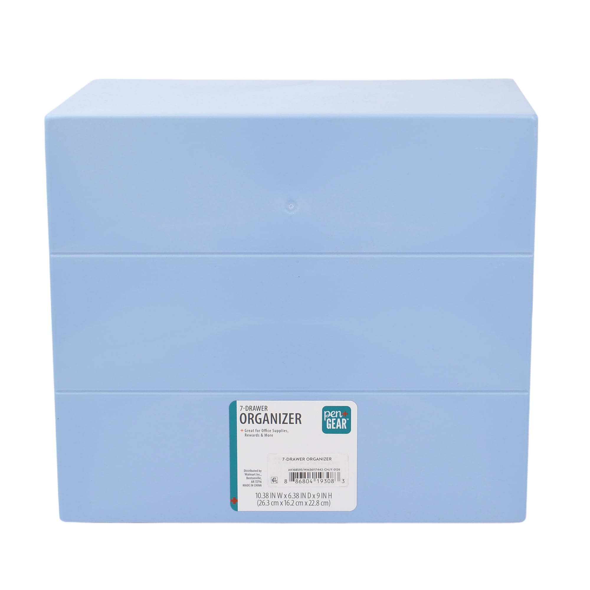 Pen+Gear Plastic 7-Drawer Desk Organizer and Storage Box, Blue