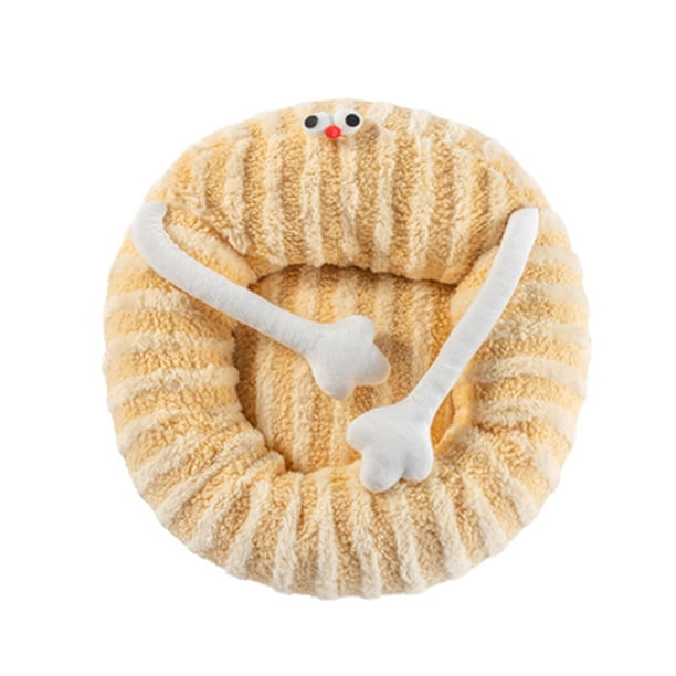 Cama Nido Suave para Mascotas, Cama para Gatos de Interior de 50cm, Prácticas Camas Antideslizantes para Perros Pequeños, Cojín de Felpa para Cachorro amarillo