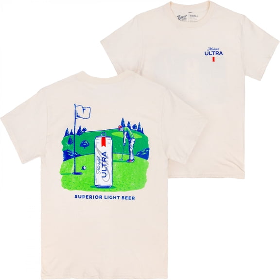 Michelob Ultra Green Fields Golfing Tan Colorway Front and Back T-Shirt-Small