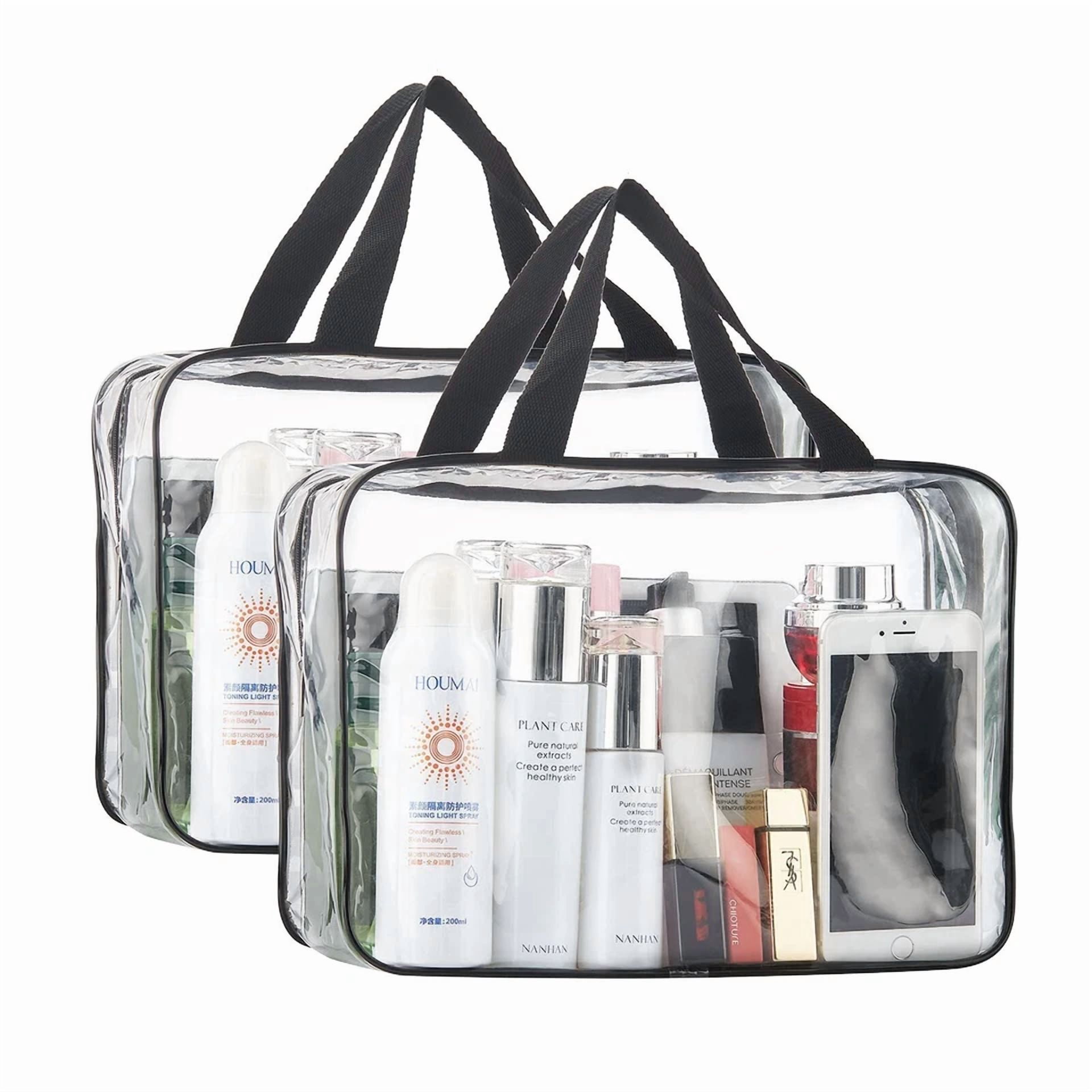 BUTTERFLY- 2 Pieces Large Clear Makeup Cosmetic Toiletry Organizer Bag, Clear Plastic