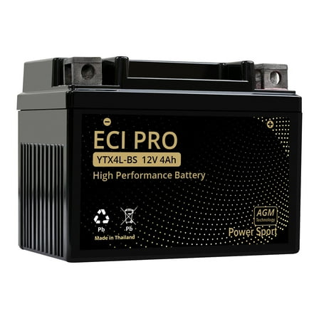 ECI Pro YTX4L-BS AGM Battery - 12V 4Ah 120 CCA Powersports Battery - Fits Honda Rebel 250, Yamaha R3, Ninja 300