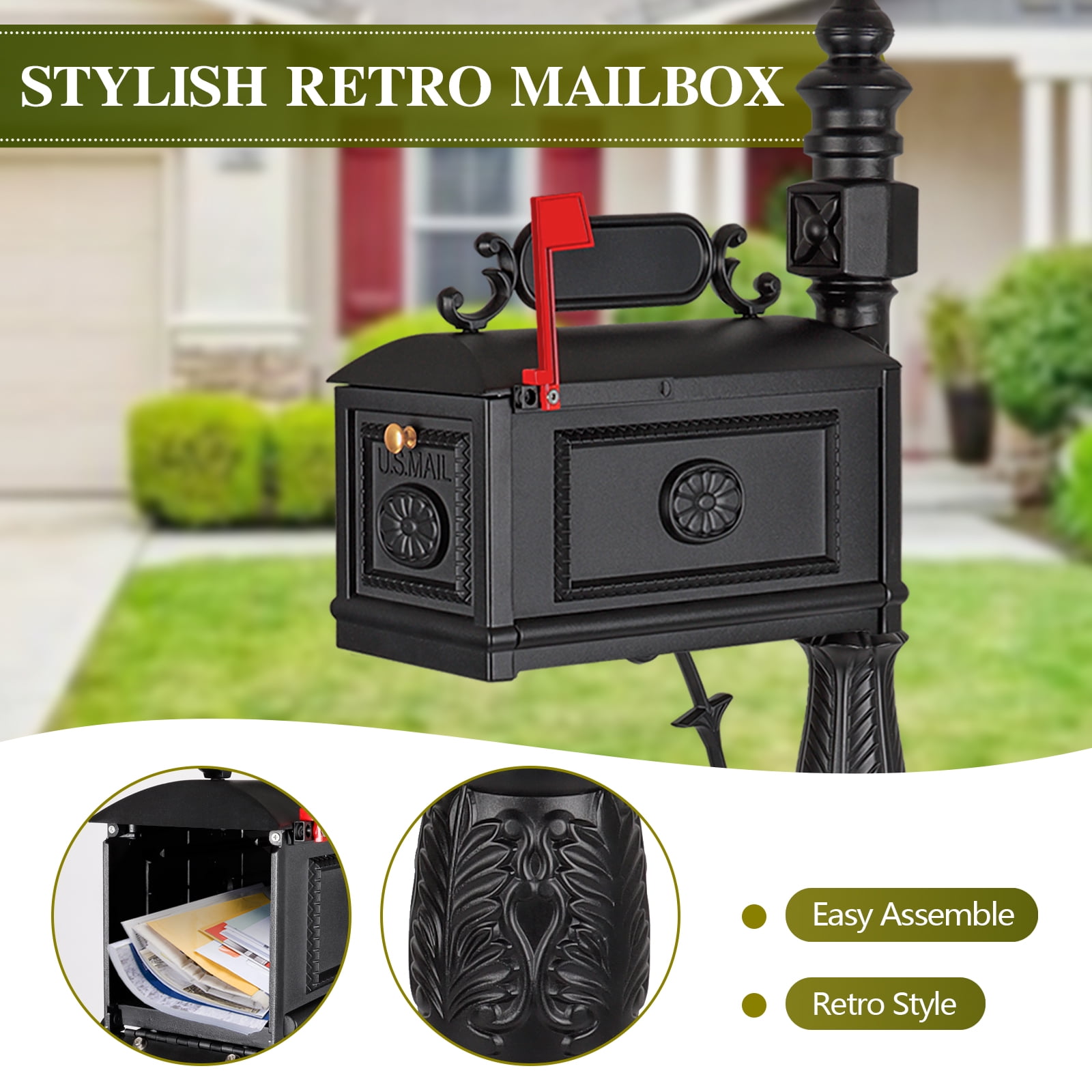 BETISEF Cast Aluminum Mailbox Barcelona Decorative Post Mail Box Combination Stratford Heavy Duty