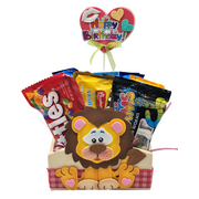 Birthday gift box for kids. A perfect birthday gift basket. Includes a beautiful animal box, variety candies and cookies