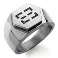 thumbnail image 1 of Stainless Steel Ancient Tribal Support Rune Engraved Hexagon Crest Flat Top Biker Style Polished Ring, 1 of 1