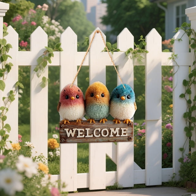 Letrero de Bienvenida con Animales Alegres, Colgante de Madera de Newsbird para Pared y Patio.