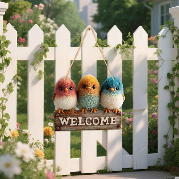 Letrero de Bienvenida con Animales Alegres, Colgante de Madera de Newsbird para Pared y Patio.