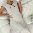 thumbnail image 7 of Feancey Fashion Nightgowns for Women Ribbed Knit Long Nightdress Ruffle Cap Sleeve Sleep Dress Solid Color Casual Loungewear Sales Today Beige L, 7 of 7
