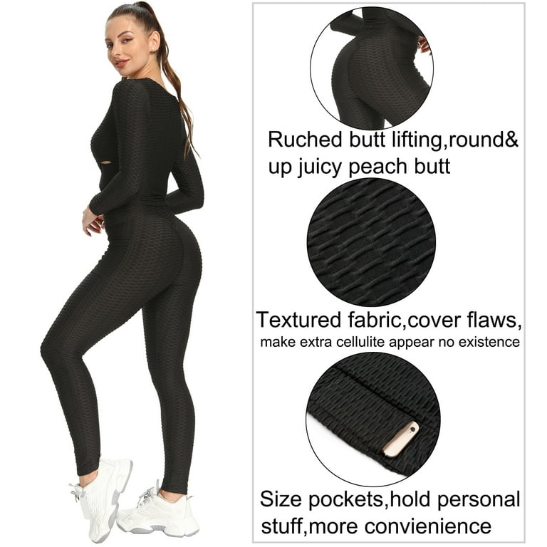 VASLANDA Women's High Waist Honeycomb Textured Yoga Pants with Pockets  Tummy Control Ruched Butt Lifting Stretchy Workout Push Up Leggings Booty  Scrunch Tights 