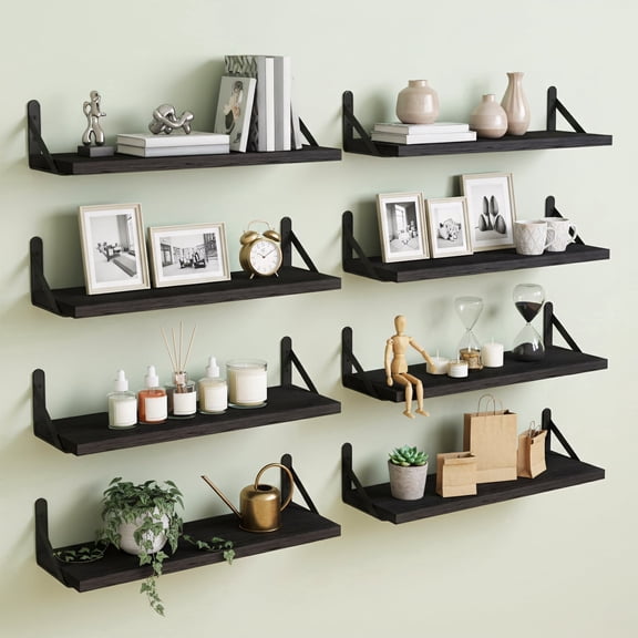 Fairy Floating Shelves, Rustic Wood Wall Shelves Set of 8, Wall Storage Shelves, 0.6x4.7x15.7inches, Black