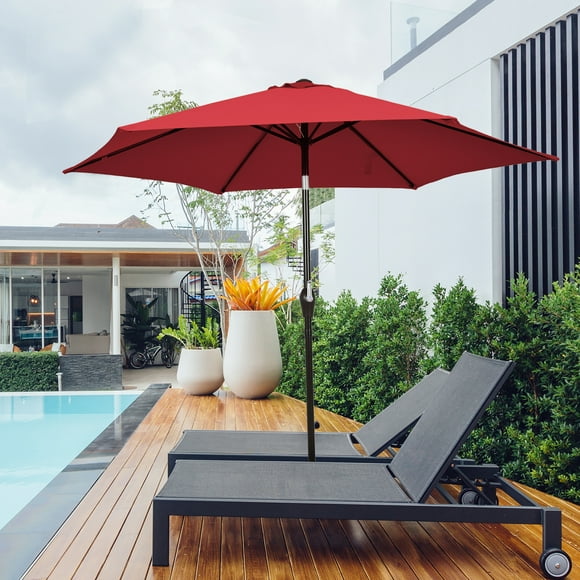 Gymax 10 ft Patio Umbrella Market Table Umbrella Yard Outdoor w/ 6 Ribs Burgundy