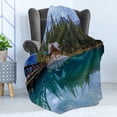 thumbnail image 4 of Nature Soft Flannel Fleece Blanket, Canadian Emerald Lake Scenery with a Wooden Cottage House Country View, Cozy Plush for Indoor and Outdoor Use, 60" x 80", Petrol Blue Olive Green, by Ambesonne, 4 of 5