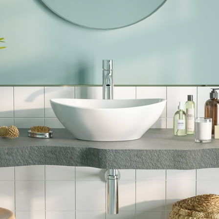 DeerValley DV-1V051 Vessel Sink Above Counter Bathroom Vanity Basin Bowl, High-gloss Oval Ceramic  in White