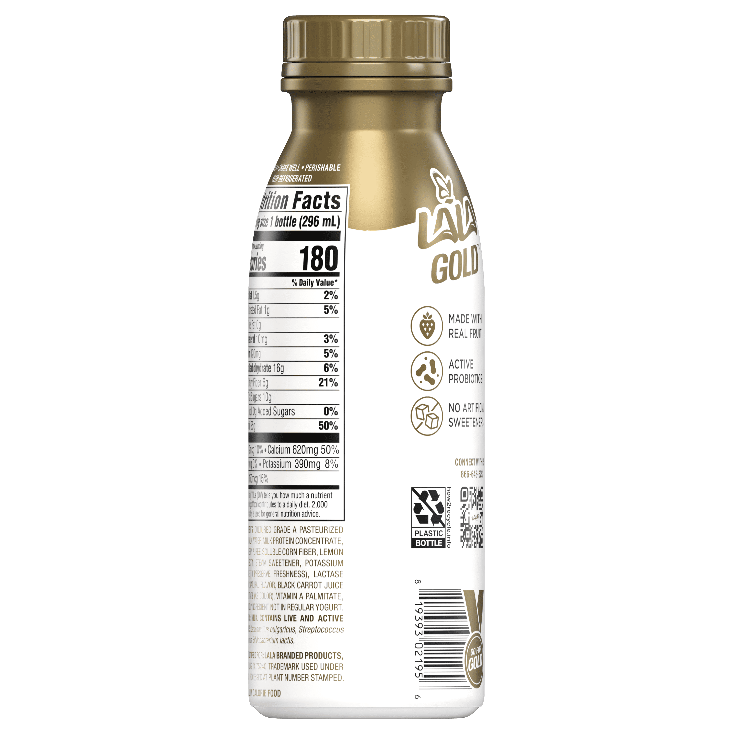 LALA Gold High Protein Probiotic Drinkable Fat-Free Yogurt Smoothie Drink, Strawberry, 10 oz