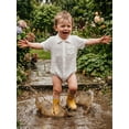 thumbnail image 6 of BemeyourBBs Newborn Baby Boy Girl Summer Clothes Collared Shirt Bubble Romper Dress Shirt Short Sleeve Button Down Shirt Bodysuit With Pocket Baby Boy Church Outfit, 6 of 9