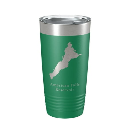 

American Falls Reservoir Tumbler Lake Map Travel Mug Insulated Laser Engraved Coffee Cup Snake River Idaho 20 oz Green