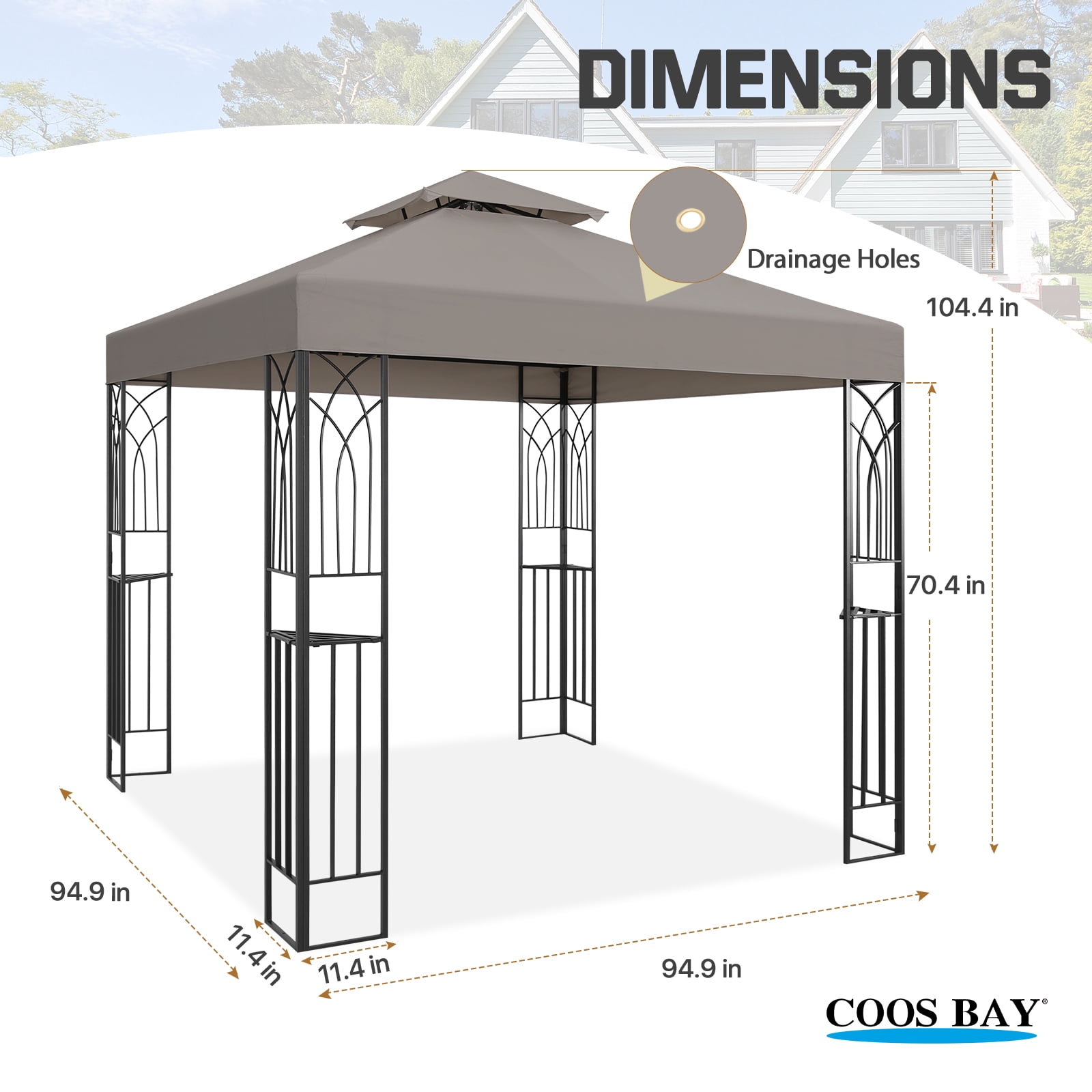 COOS BAY 8x8 Outdoor Patio Gazebo with Corner Shelves, Two-Tier Soft Top Canopy for Backyard, Lawn, Deck and Garden, Gray