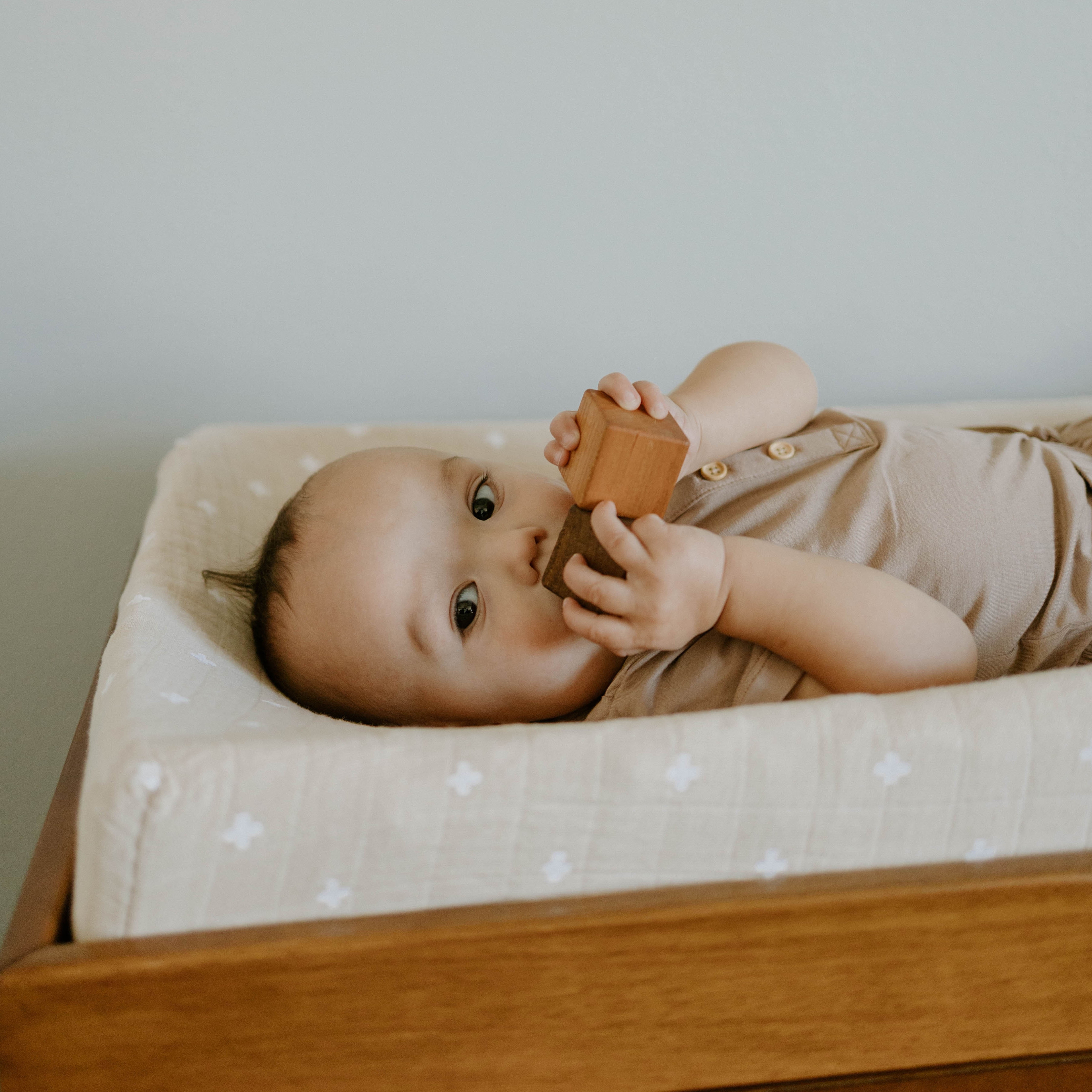 Little Unicorn Cotton Muslin Changing Pad Cover, Wipeable - Taupe Cross