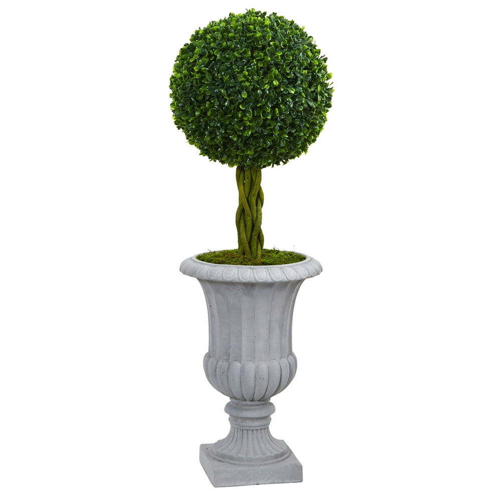 3’ Braided Boxwood Topiary Artificial Tree In Gray Urn UV Resistant