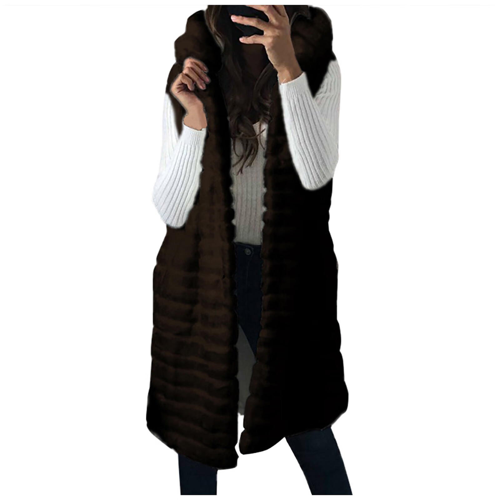 Women's FauxFur' Sleeveless Hooded Vest Jacket Body Warmer Outwear
