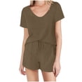 thumbnail image 2 of XuJwPNcy Lounge Sets for Women Scoop Neck Short Sleeve Tops with Drawstring Shorts Two Piece Pajama Sets, 2 of 7