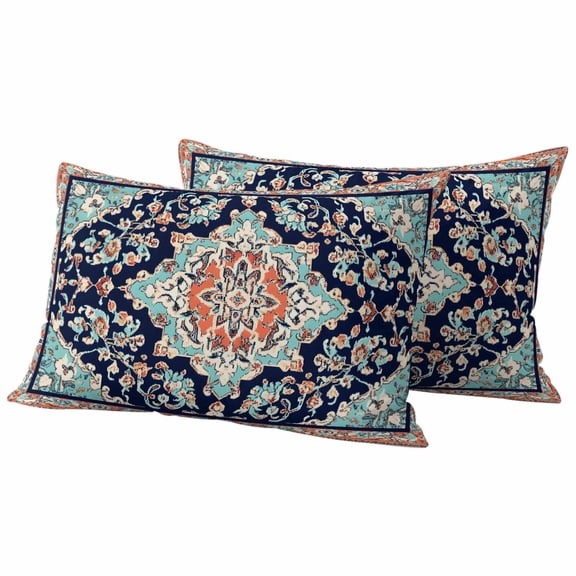 Colorful Southwest Outdoor Waterproof Pillow Covers, Boho Aztec Ethnic Abstract Flowers Decorative Rectangle Throw Pillowcase Sofa Cushion Sham for Patio/Couch/Chair, 20"x12" 2 Pack