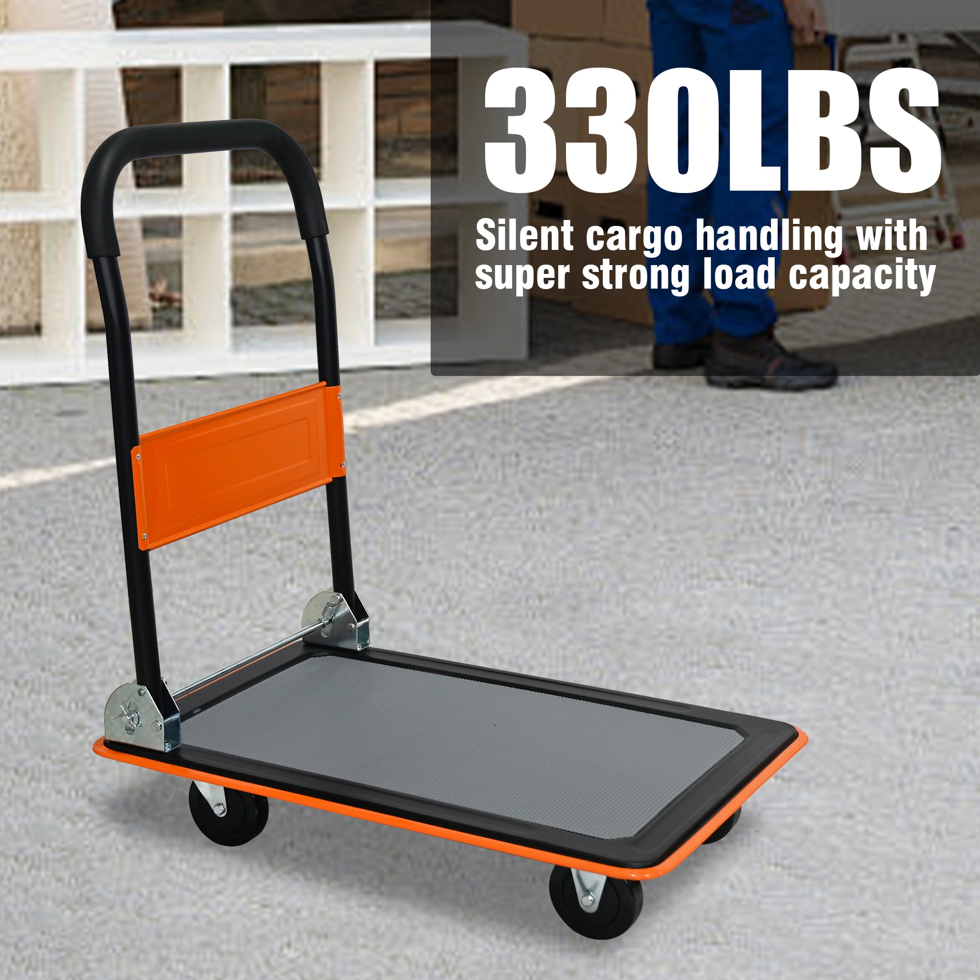 Foldable Flatbed Cart,330 lbs Heavy Duty Platform Hand Truck with Swivel Wheels