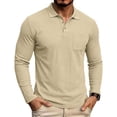 thumbnail image 2 of Zivyakyro Long Sleeve Mens Polos Collared Fall Button Textured Slim Solid Officewear with Pocket Shirt Beige L, 2 of 8