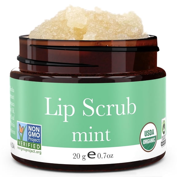 Beauty by Earth Lip Scrub - USDA Organic Sugar Exfoliator for Lip Care, Mint 0.7oz