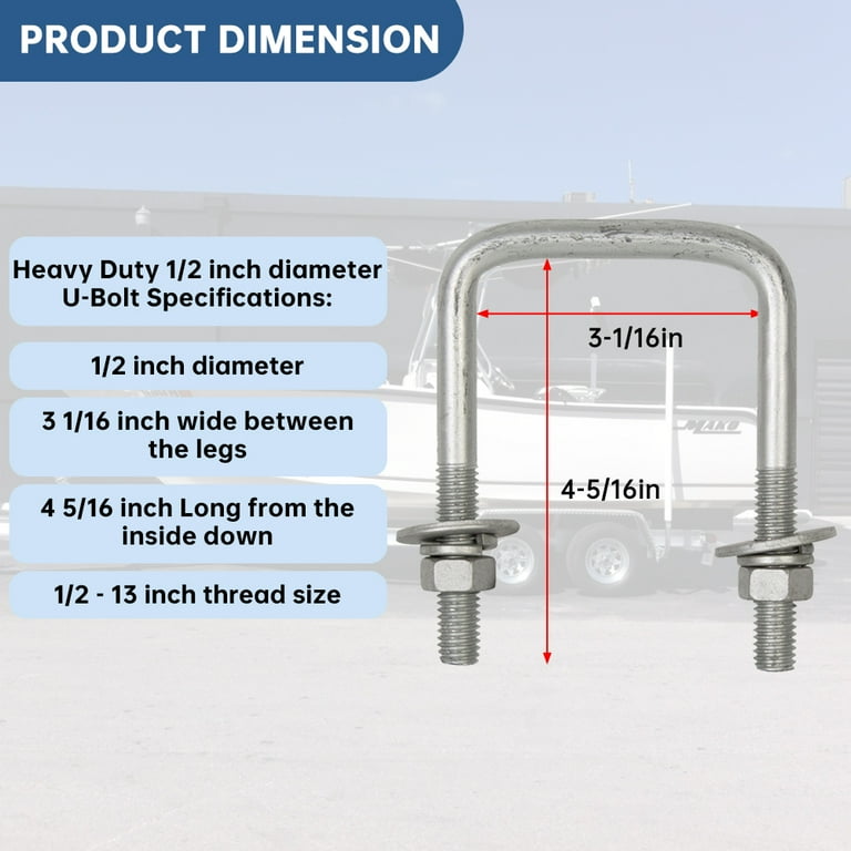 6 Pcs Square U-Bolts Zinc Plated U Bolt Carbon Steel