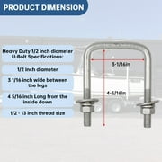 Kojem 4 Trailer U-Bolts Universal for Boat Trailer Square U Bolt Galvanized Steel 1/2Dia x 3 1/16 x 4 5/16