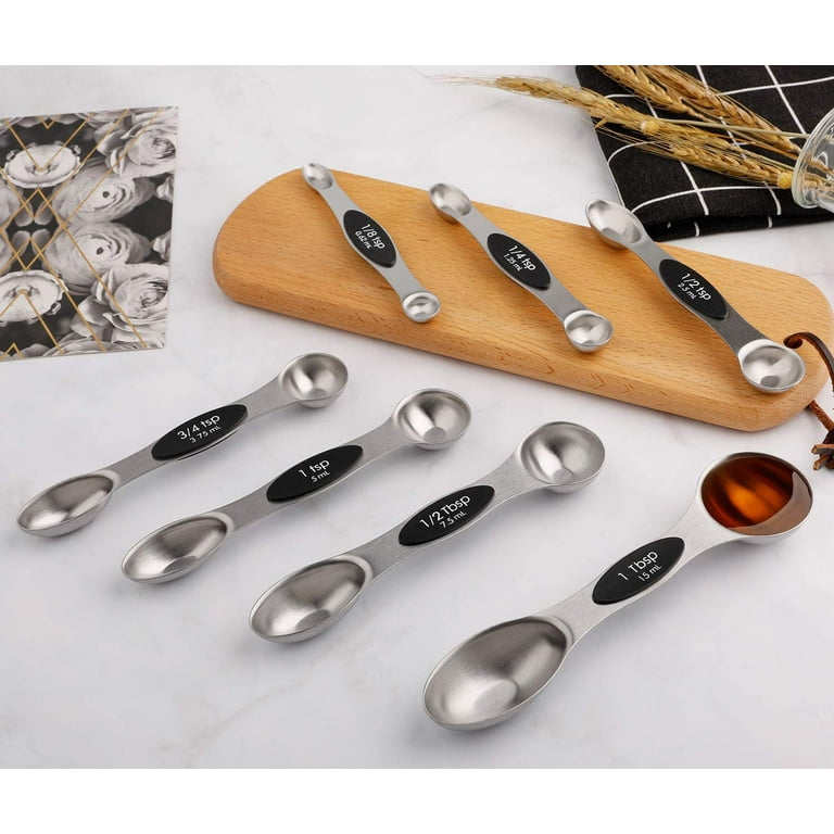  Magnetic Measuring Spoons Set of 7 Stainless Steel Dual Sided Teaspoon  Tablespoon for Measuring Dry and Liquid Ingredients : Home & Kitchen