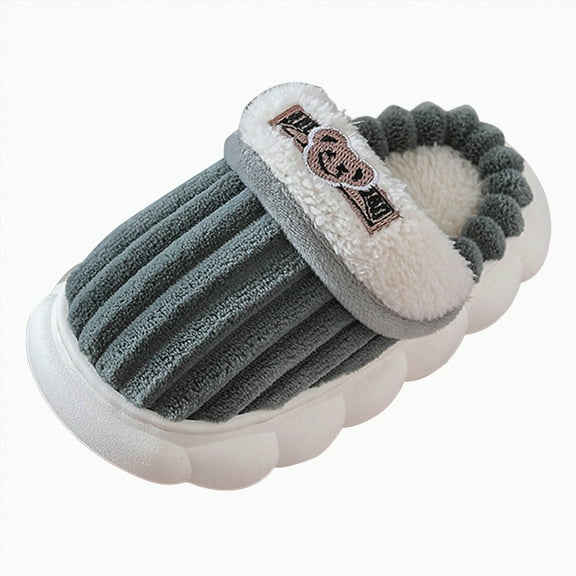 UngA Toddler House Slippers Kids Slipper Winter Solid Versatile Plush Children Home Shoes Baby Cotton Slippers Girl Indoor Non Plush Slippers Furry Lined Slippers Grey,11.5