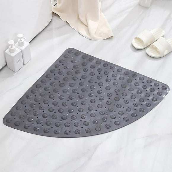 Non Slip Shower Bath Mat with Suction Cups and Drainage Holes, Corner Anti-skid Quadrant Grip Mat for Tub, Bathtub Safety Pad for Kids Toddler Baby,Grey ,54 x 54cm