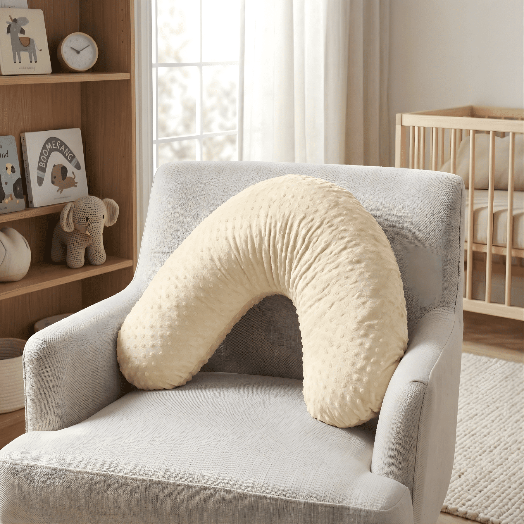 Jolly Jumper Boomerang Nursing Cushion | Ergonomic Maternity & Feeding Pillow for Pregnancy, Breastfeeding & Support | Removable Washable Cover