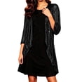 thumbnail image 2 of LEKWK Sequin Cardigan Jacket Women Open Front Sparkly 3/4 Sleeve Coat Elegant Evening Party Wedding Guest Dressy Fall Outerwear Black XXL, 2 of 8