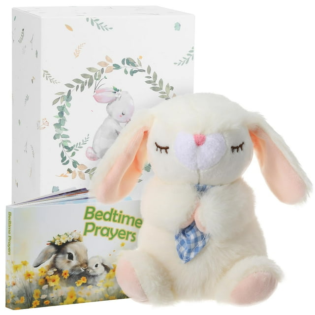 Set de regalo de bautismo Sawnfay con forma de conejo rezando y libro de bendiciones de 18 cm