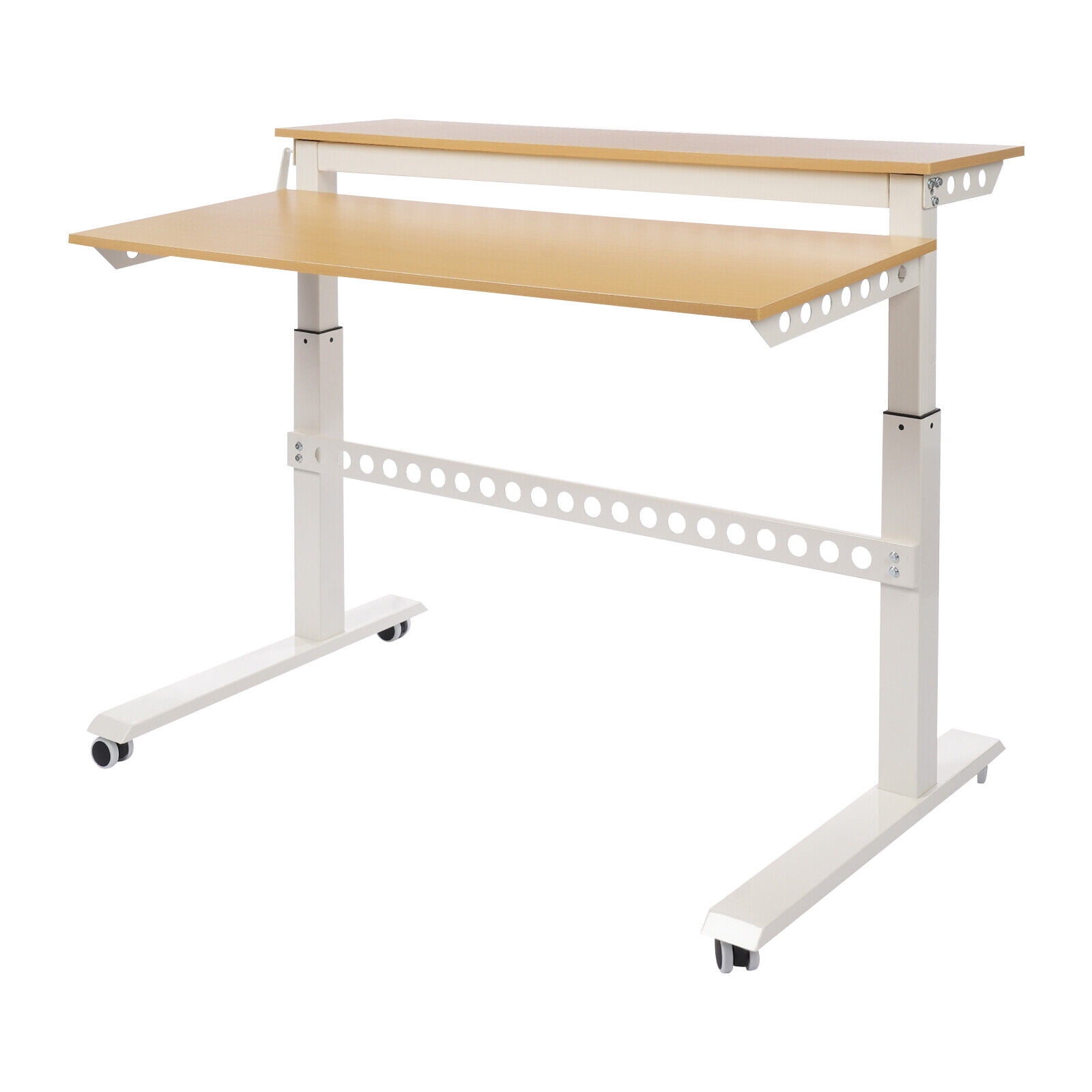 Mobile 2-Tier Rolling Laptop Desk with 4 Wheels, Adjustable Height Standing Desk,Rolling Computer Desk for Home Office