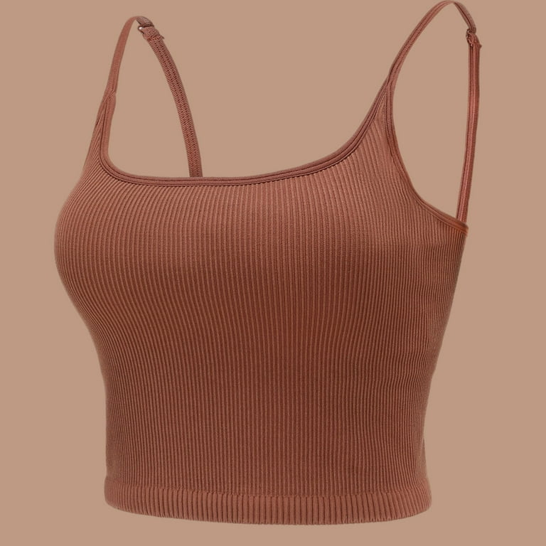 Women's Comfortable and Summer New Square Neck Rib Sports Breathable  Fitness Tank Top Bra Bra Bronze XL